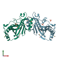 PDB entry 2aca coloured by chain, front view.