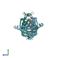 PDB entry 2aca coloured by chain, side view.