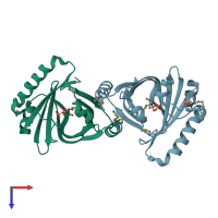 PDB entry 2aca coloured by chain, top view.