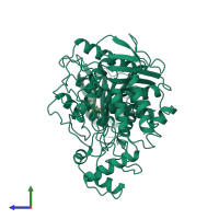 PDB entry 2ack coloured by chain, side view.