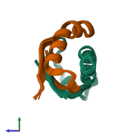 PDB entry 2acm coloured by chain, ensemble of 15 models, side view.