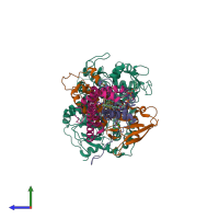 PDB entry 2acz coloured by chain, side view.