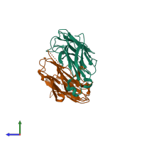 PDB entry 2adj coloured by chain, side view.