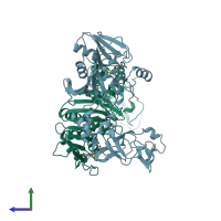 PDB entry 2adm coloured by chain, side view.