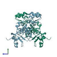 PDB entry 2ado coloured by chain, side view.