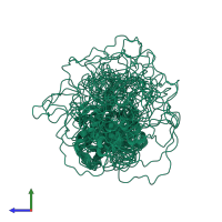 PDB entry 2adz coloured by chain, ensemble of 20 models, side view.