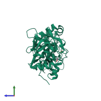 PDB entry 2ae0 coloured by chain, side view.