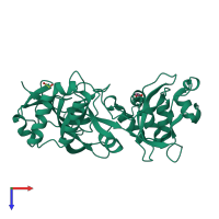 PDB 2ae0 coloured by chain and viewed from the top.