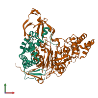 PDB entry 2ae4 coloured by chain, front view.