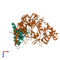 PDB entry 2ae4 coloured by chain, top view.