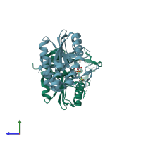 PDB entry 2aee coloured by chain, side view.