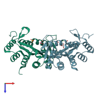 PDB entry 2aee coloured by chain, top view.