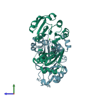 PDB entry 2aef coloured by chain, side view.