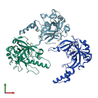 PDB entry 2aeg coloured by chain, front view.