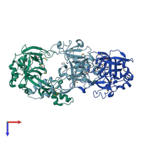 PDB entry 2aeg coloured by chain, top view.