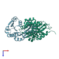 PDB entry 2aej coloured by chain, top view.