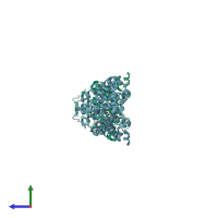 PDB entry 2aek coloured by chain, side view.