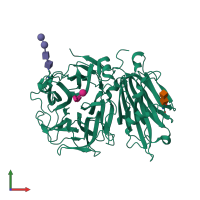PDB entry 2aez coloured by chain, front view.