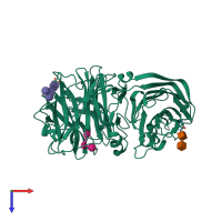 PDB entry 2aez coloured by chain, top view.