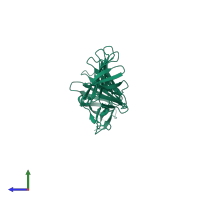 PDB entry 2af5 coloured by chain, side view.