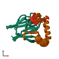 PDB entry 2aff coloured by chain, ensemble of 100 models, front view.