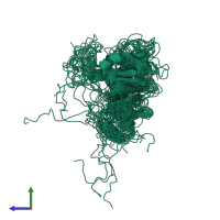 PDB entry 2afj coloured by chain, ensemble of 20 models, side view.