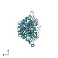 PDB entry 2afo coloured by chain, side view.