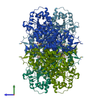 PDB entry 2ag1 coloured by chain, side view.