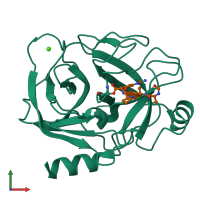 PDB entry 2age coloured by chain, front view.