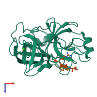 PDB entry 2age coloured by chain, top view.