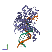 PDB entry 2ago coloured by chain, side view.