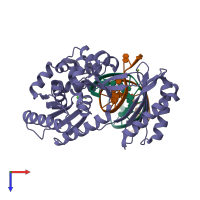 PDB entry 2ago coloured by chain, top view.