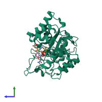 PDB entry 2agt coloured by chain, side view.