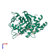 PDB entry 2agt coloured by chain, top view.
