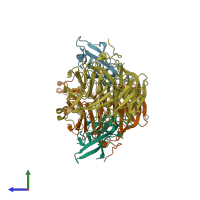 PDB entry 2agz coloured by chain, side view.