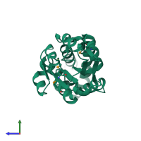 PDB entry 2ah5 coloured by chain, side view.