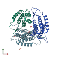 PDB entry 2ah6 coloured by chain, front view.