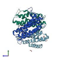 PDB entry 2ah6 coloured by chain, side view.