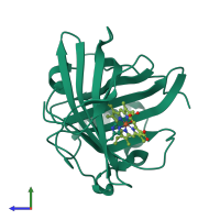 PDB entry 2ah7 coloured by chain, side view.