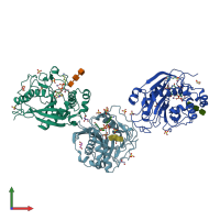 PDB entry 2ah9 coloured by chain, front view.