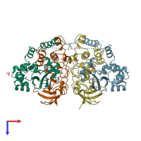 PDB entry 2ahj coloured by chain, top view.