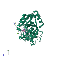 PDB entry 2ai2 coloured by chain, side view.