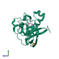PDB entry 2aie coloured by chain, side view.