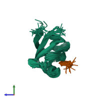PDB entry 2ain coloured by chain, ensemble of 20 models, side view.