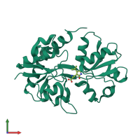 PDB entry 2aix coloured by chain, front view.