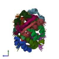 PDB entry 2aiy coloured by chain, ensemble of 20 models, side view.