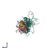 PDB entry 2aiz coloured by chain, ensemble of 20 models, side view.
