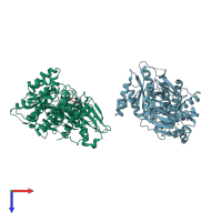 PDB entry 2aj4 coloured by chain, top view.