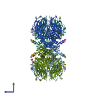 PDB entry 2aj8 coloured by chain, side view.