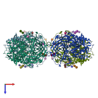 PDB entry 2ajb coloured by chain, top view.